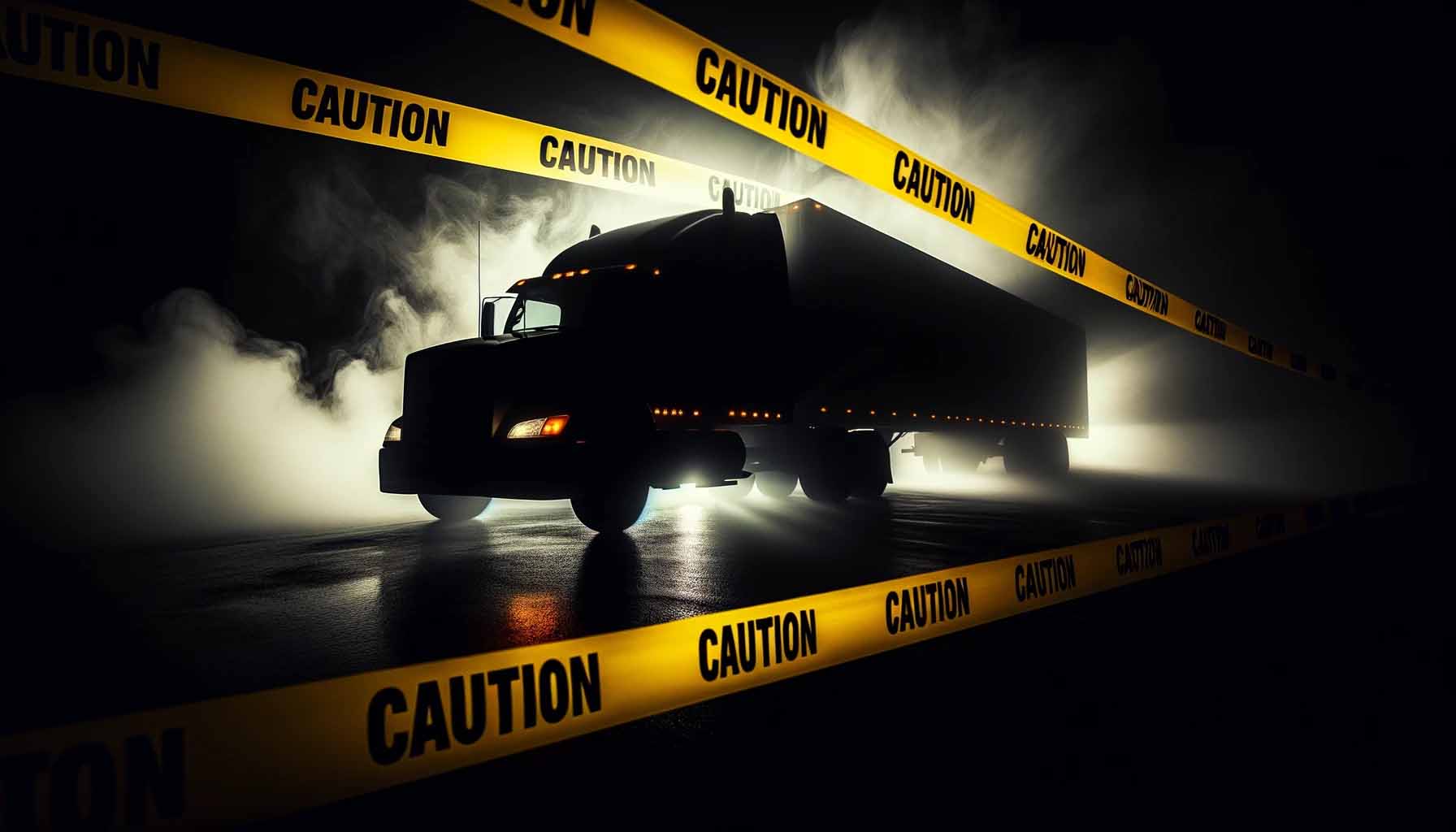 An image of a truck's silhouette overlaid or bordered by yellow caution tape.