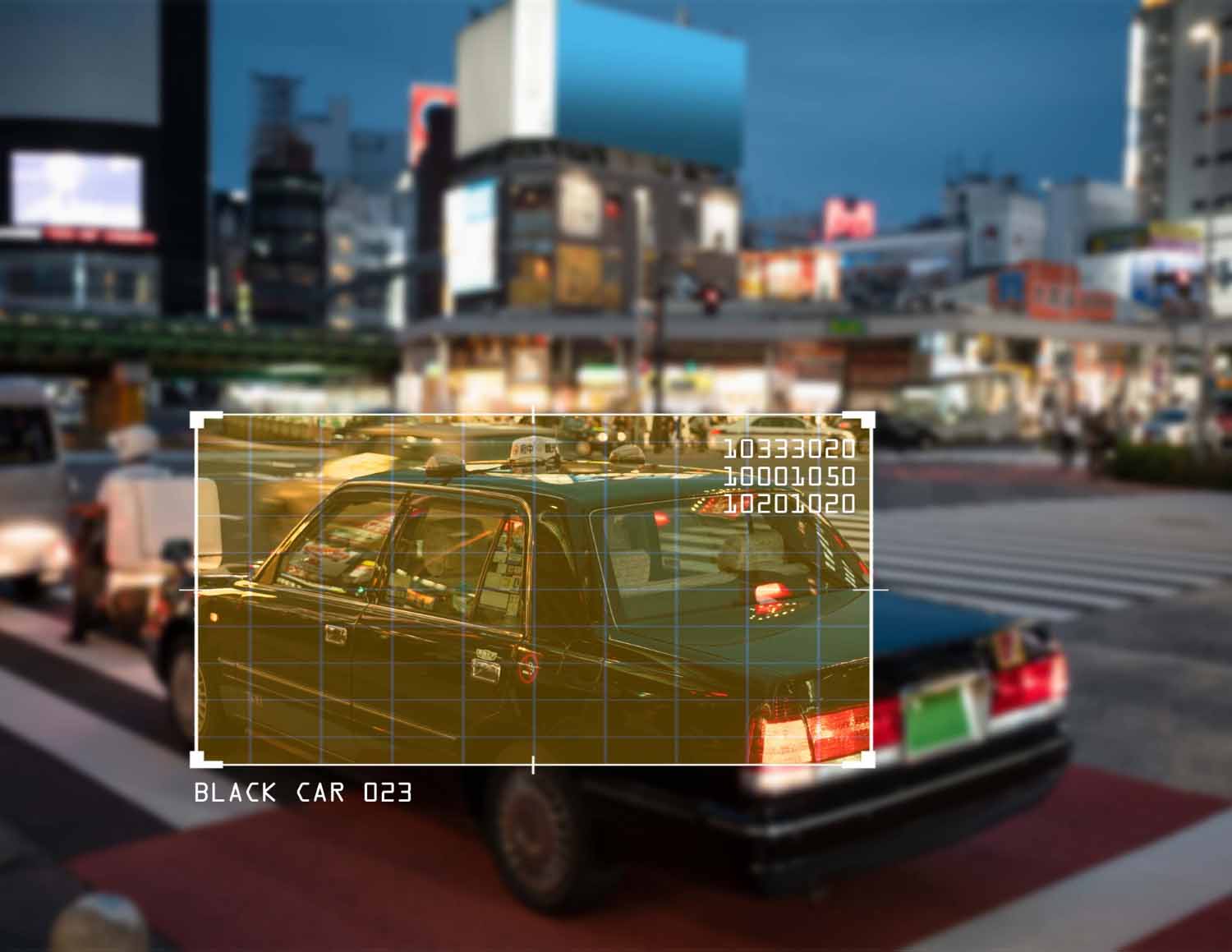 Taxi with a digital outline box